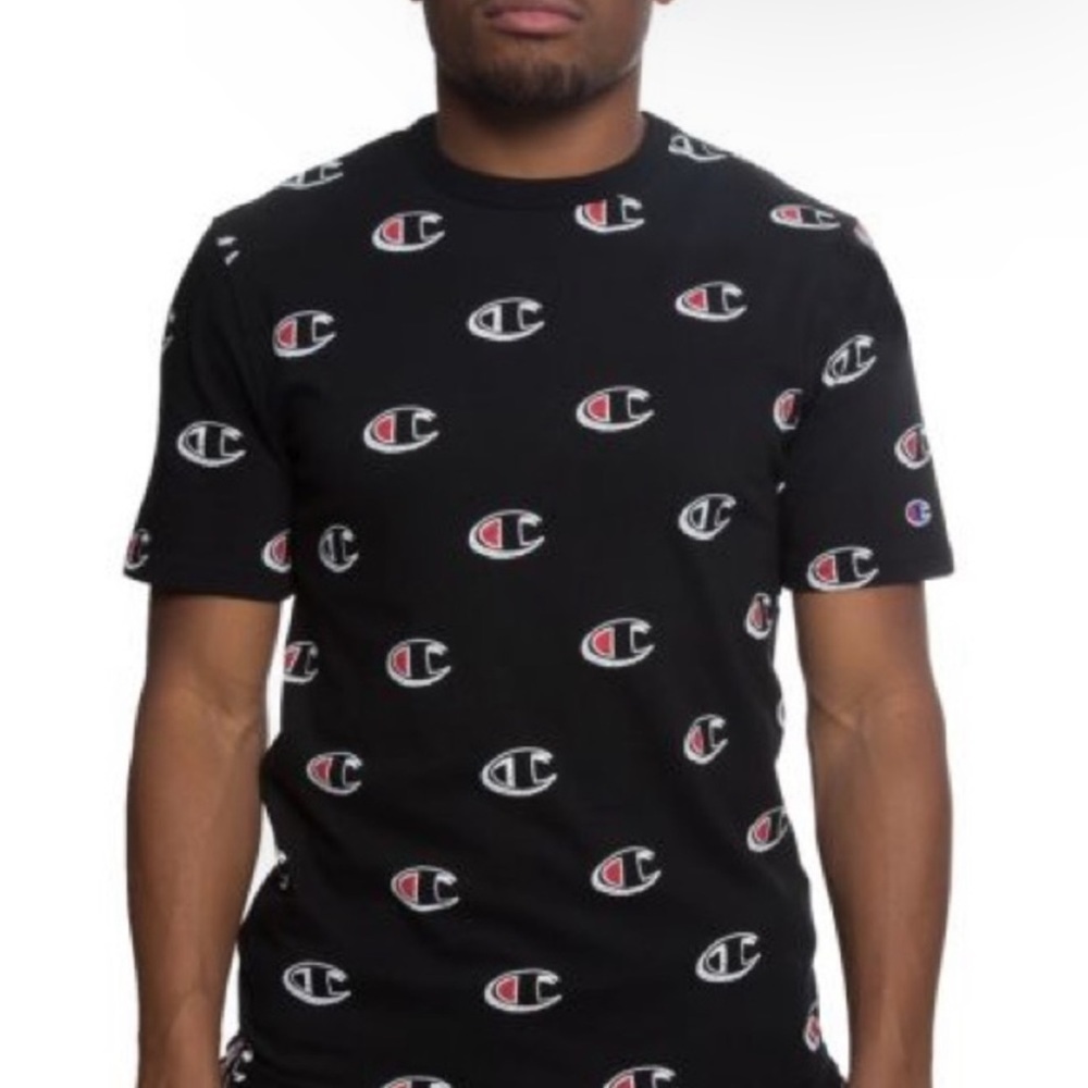 Champion all over black tee shirt size medium